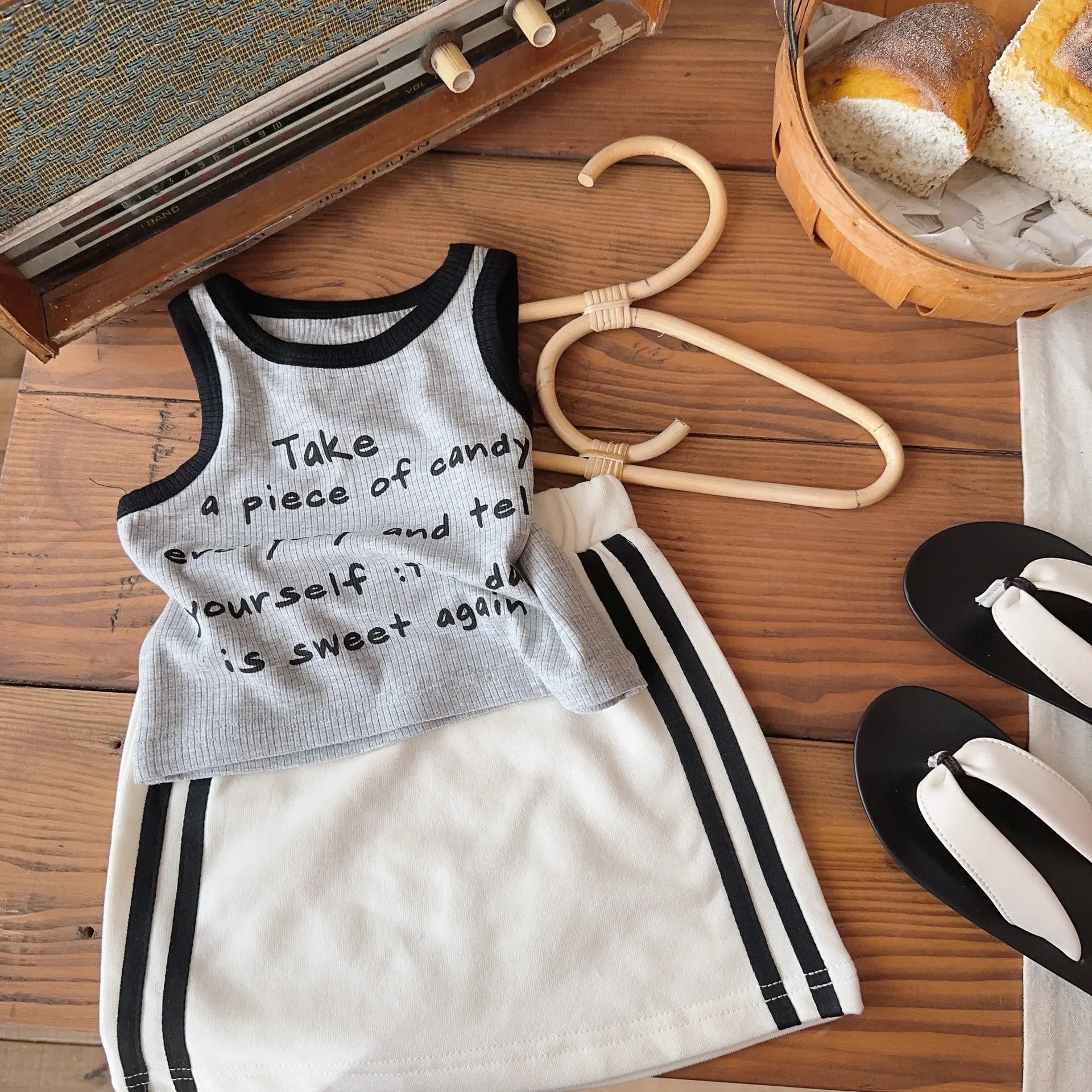 Children's Sleeveless Vest New Summer Fashion Pure Color Letter T-shirt Casual Girls' Vest No Sleeve Kids' Clothing