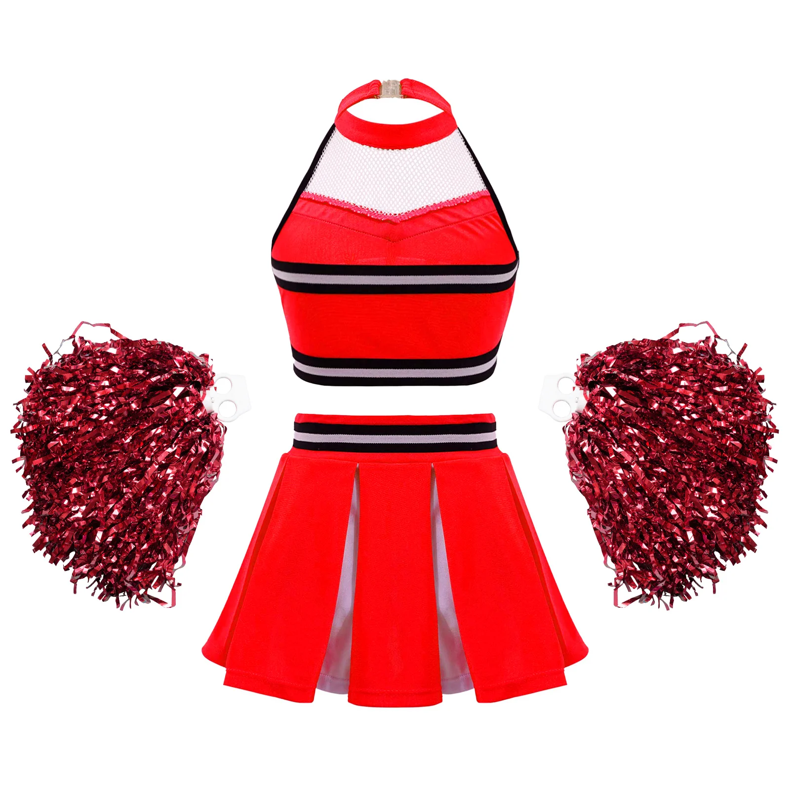 Kids Girls Cheerleader Costume Dancewear Crop Top Pleated Skirt Flower Ball Cheerlead Uniforms Set for Dancing Competition