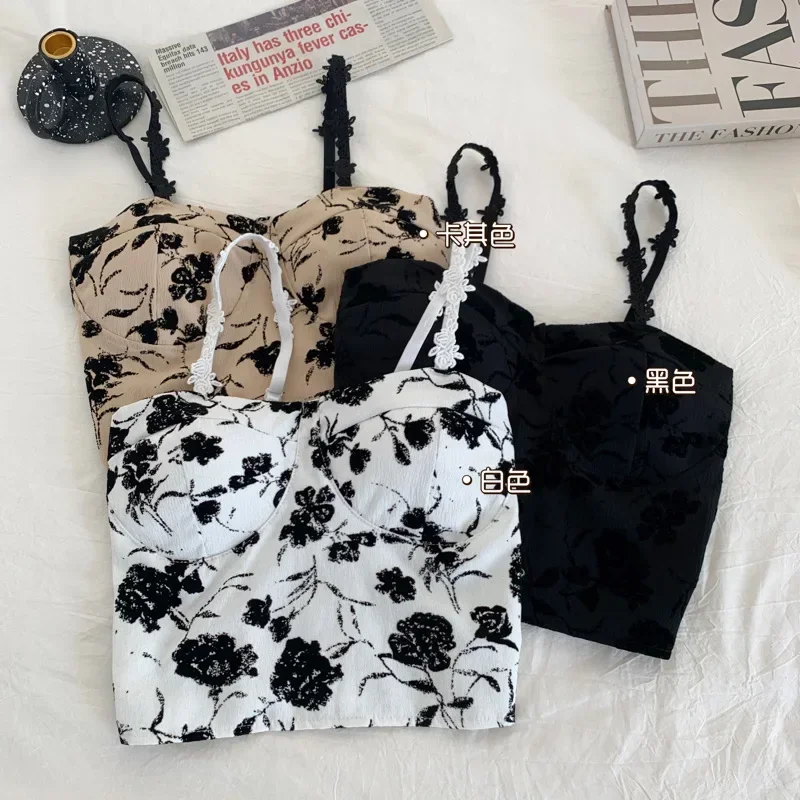 Frauen süße elastische Camis Unterwäsche gepolsterte BH Spaghetti süße Crop Tops drucken Tanktops für Frauen Sommer – Detail 15