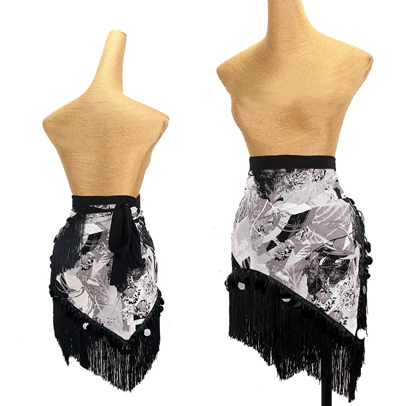 

New Latin Dance Tassel Short Skirt Customized One Piece Sequin Women's Half Skirt Tango Chacha Samba Performance Clothing