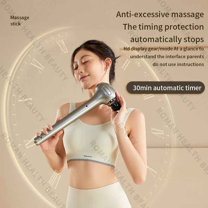 Powerful Deep Tissue Massage Gun 6 Heads Muscle Massager Stick 15 Speed Electric Pain Relief Body Relaxer for Gym Home Office