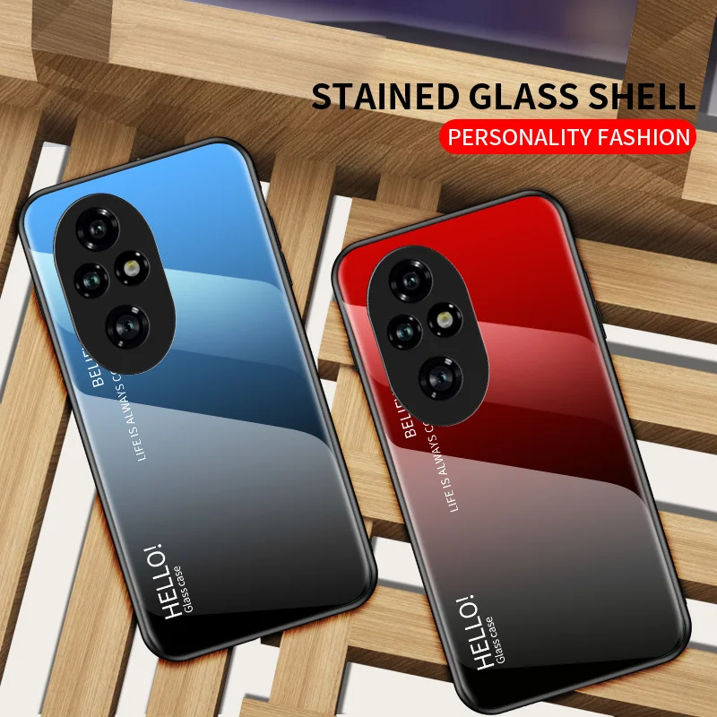 Gradient Tempered Glass Shockproof Hard Back Phone Case