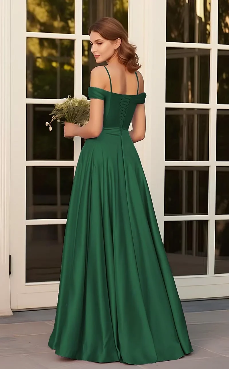 GDYBAO Womens Spaghtti Strap Birdesmaid Dresses With Slit Long Pleated Chiffon Prom Dress A-Line Drop Shoulder Evening Gowns 2