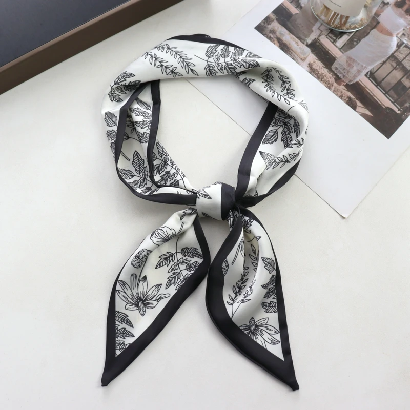 New Checkerboard Print Women Small Silk Scarf Handle Bag Ribbons Female Head Scarves Sharp Angle For Women  100*9cm 4