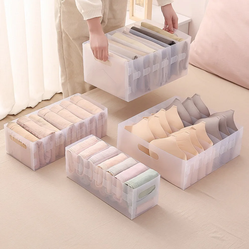 플라스틱 Foldable 청바지 구획 저장 상자 옷장 옷 바지 양말 브래지어 서랍 주최자 Storag 선반 선반 주최자