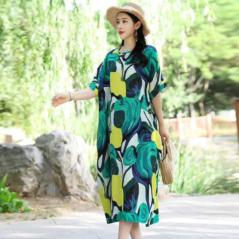 

Casual Long Dress Women 2022 Summer Floral Maxi Sundress Female Vestidos Linen Vintage Elegant Robe Boho Clothing Beach Wear