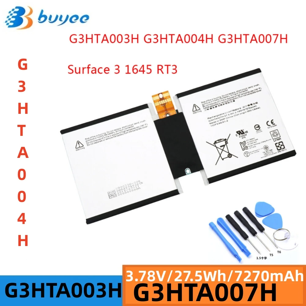 

Genuine G3HTA003H G3HTA004H G3HTA007H Internal Battery For Microsoft Surface 3 Tablet 1645 1657 Series 3.78V 27.5Wh/7270mAh