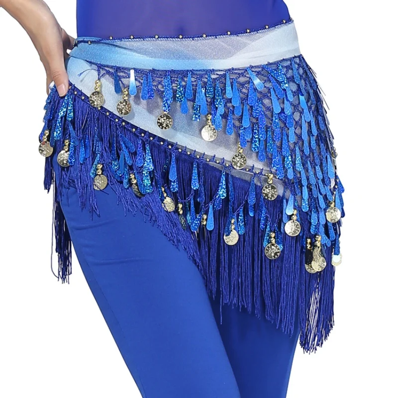 Women's Belly Dance Tassels Triangle Hip Scarf Coin Sequins Waist Belt Triangle Skirt belly dance hip scarf