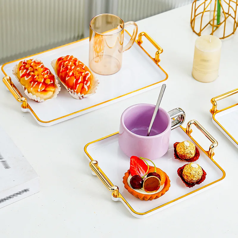 Light Luxury Plastic Tray Household Rectangular Cosmetics Storage Living Room Water Cup Storage Apartment Storage Trays 3