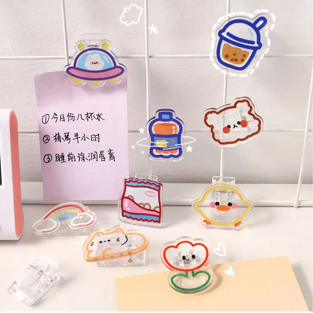 Desktop Organizer Set: Cartoon & Transparent Binder and Paper Clips with Snack Sealing Clips