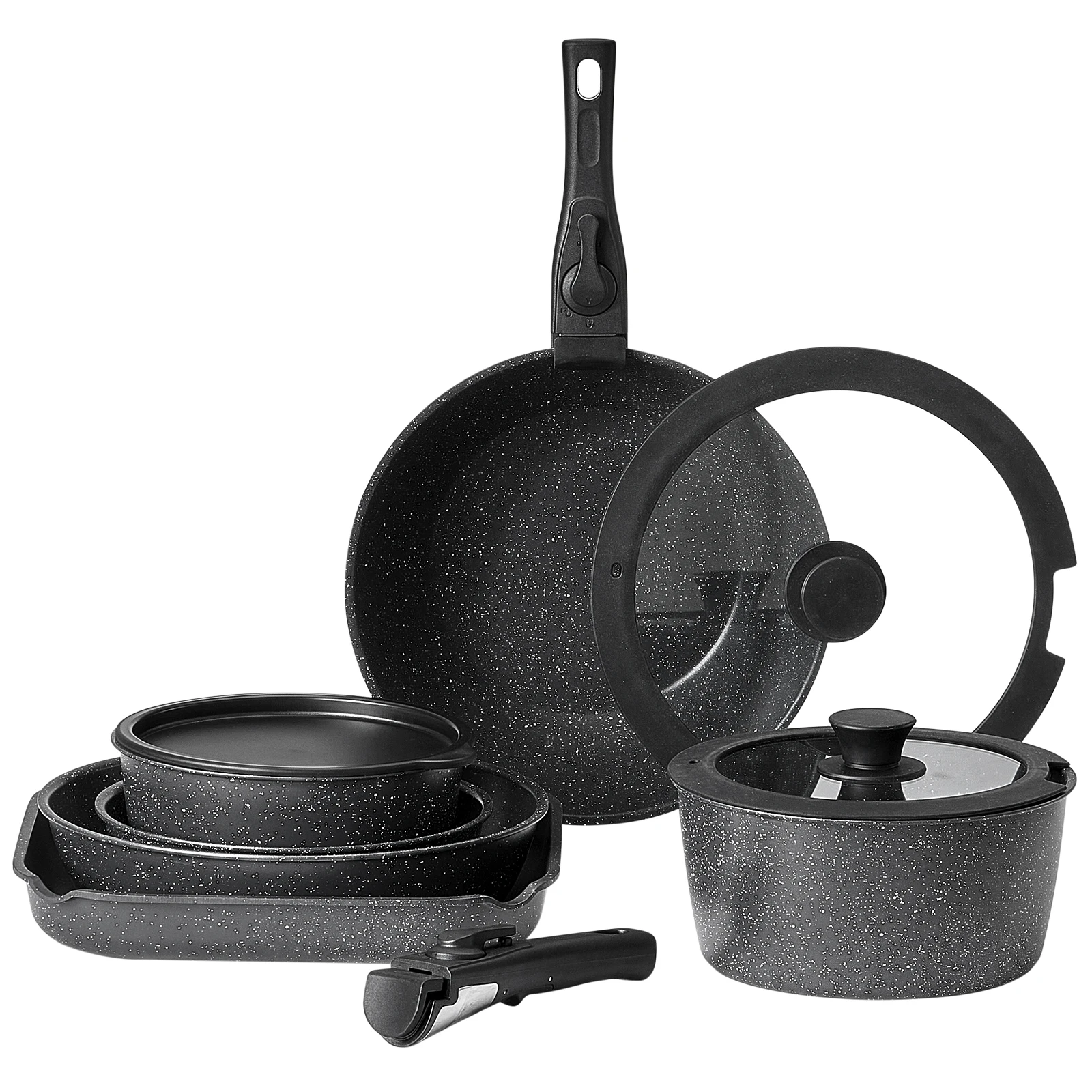 SucceBuy 17 pièces ensemble d'ustensiles de cuisine antiadhésives casseroles et poêles en granit ensemble d'ustensiles de cuisine à Induction ensemble de cuisine avec poêle à sauter