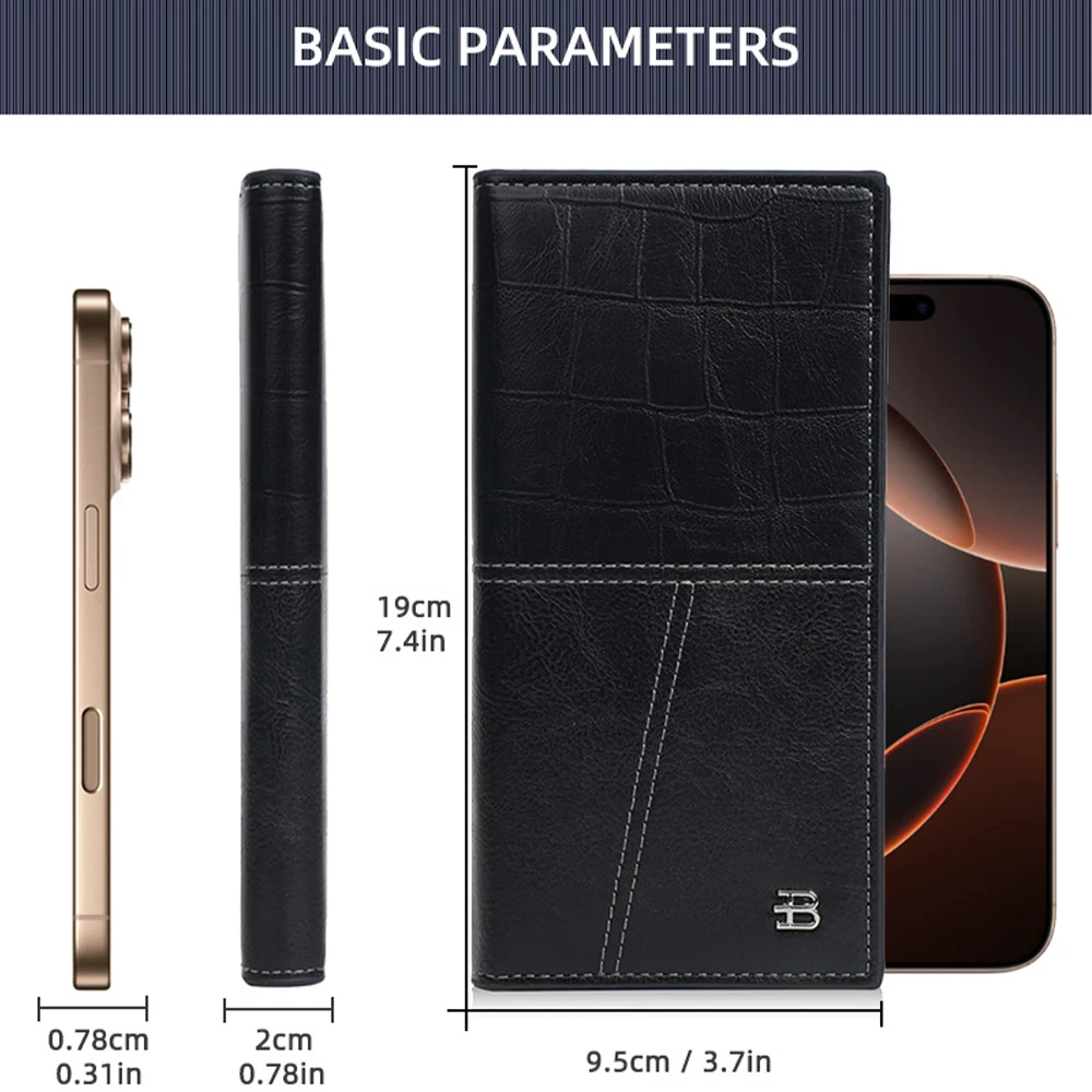 1Pcs/Baellerry Men's Crocodile Pattern Long Wallet, Large Capacity, Multiple Card Slots, Bill and Coin Storage Wallet with Zipper Coin Pocket