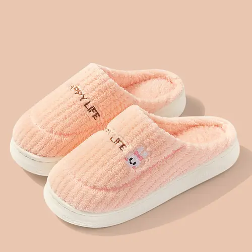 Winter Plush Slippers for Women & Men - Thick Sole Couple House Shoes, Warm Fleece-Lined Indoor Slides with Non-Slip Sole - Image 8