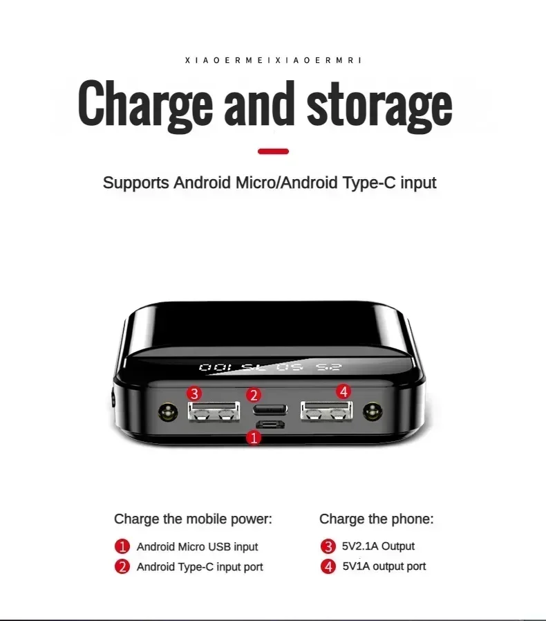 Xiaomi 30000mAh Large-capacity Mini Power Bank Super Fast Charge Built-in Cable Portable External Battery For Iphone Samsung New 6
