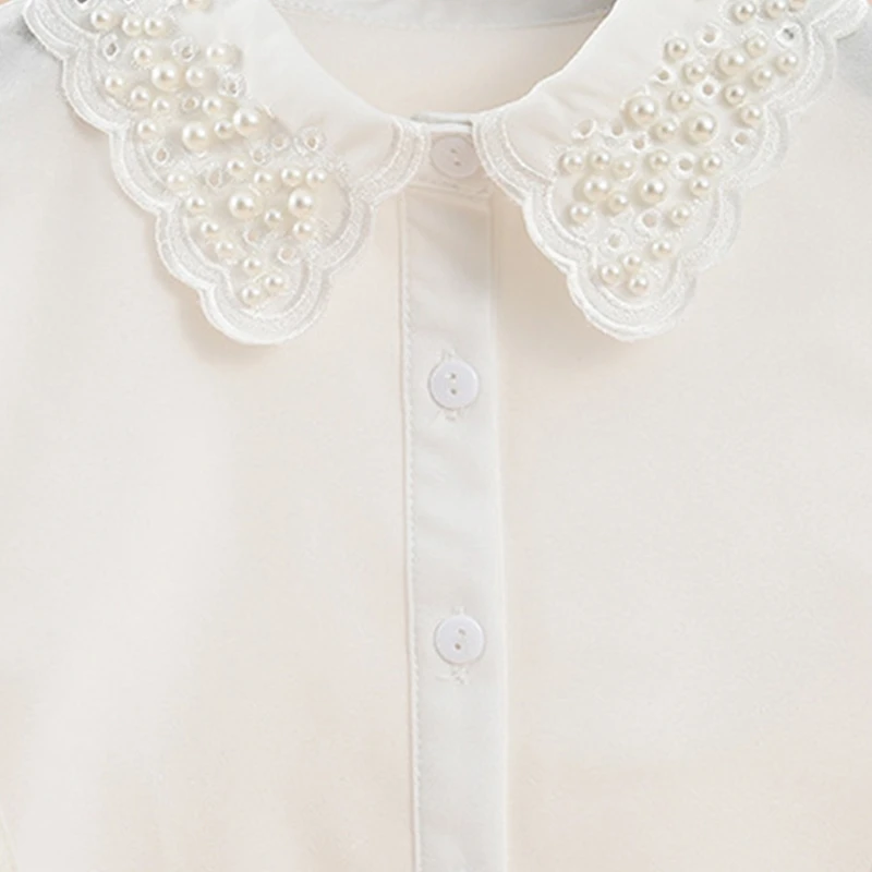 Faux Beaded Fake Collar Women White Dickey Embroidery Scalloped Half Shirt drop shipping