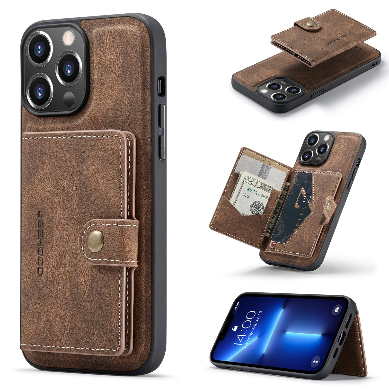 

JEEHOOD For IPhone 11 12 13 14 15 Pro Max Plus Wallet Case Detachable Leather Magnetic Sleeve Cover for IPhone XS Max 7 8 Plus