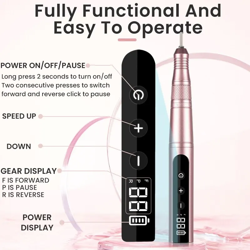 35000RPM Nail Drill Professional Rechargeable Cordless Electric File Portable LED Screen Kit electric nail drill,electric nail grinder
