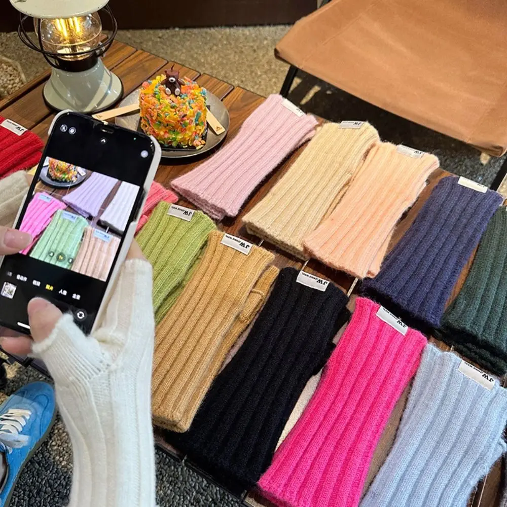 

Wrist Warmers Half Finger Gloves Solid color False Sleeve Wrist Mittens Keeping Warm Vertical Patterned Knitted Gloves Girls