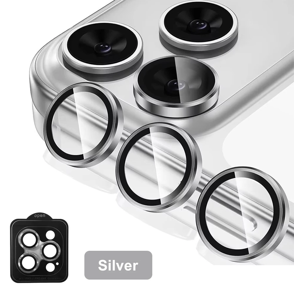 Premium Tempered Glass Camera Lens Protector with Metal Ring Cover Cap