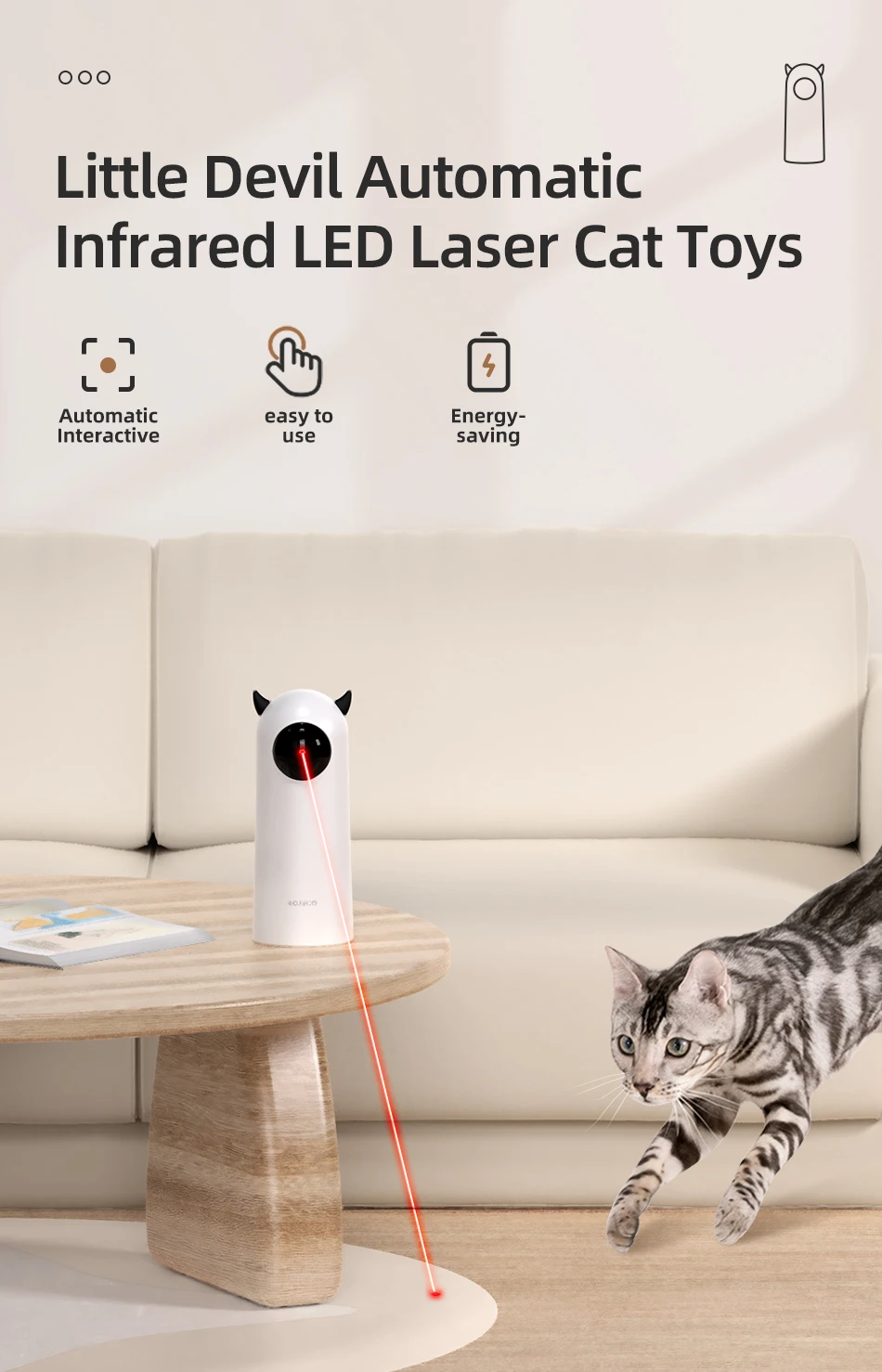 ROJECO Automatische Katze Spielzeug Interaktive Smart Teasing Pet LED Laser Indoor Katze Spielzeug Zubehör Handheld Elektronische Katze Spielzeug Für Hund