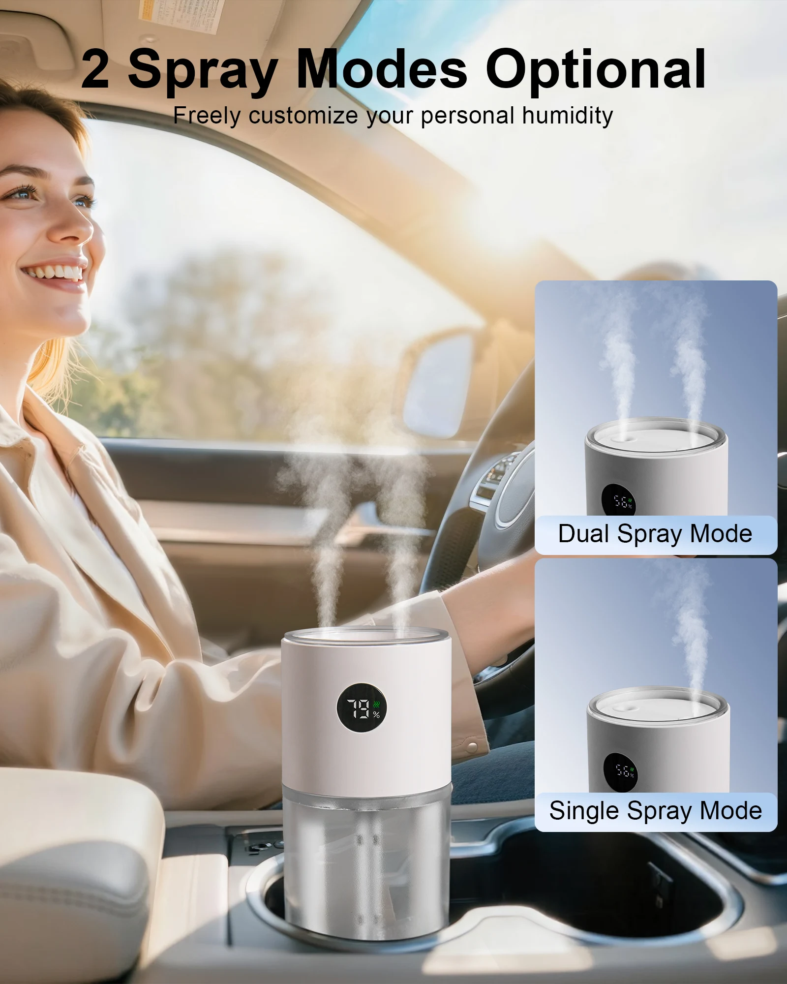 이리 자동차 가습기 3000mAh 배터리 500ml USB 휴대용 더블 스프레이 대용량 미스트 자동 가습기 차량용 여행용품 398g
