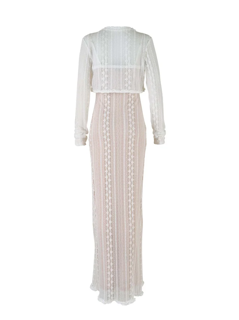 Vestido largo elegante con escote en V y mangas largas para mujer, vestido de fiesta de noche con aberturas, vestido halter de moda de verano 2025