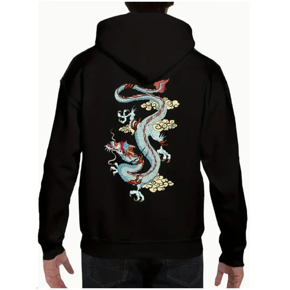 Dragon Back Print Hoodie for Women Comfy Stretch Drawstring Trendy Hooded Pullover With Kangaroo Pocket Drawstring Hoodies