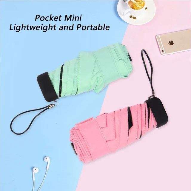 Esernyő Napsütéses Eső Nők Lapos Könnyű Parasol Összecsukható Nap Mini Kis Méret Könnyen Tárolható Paraszol - Image 3