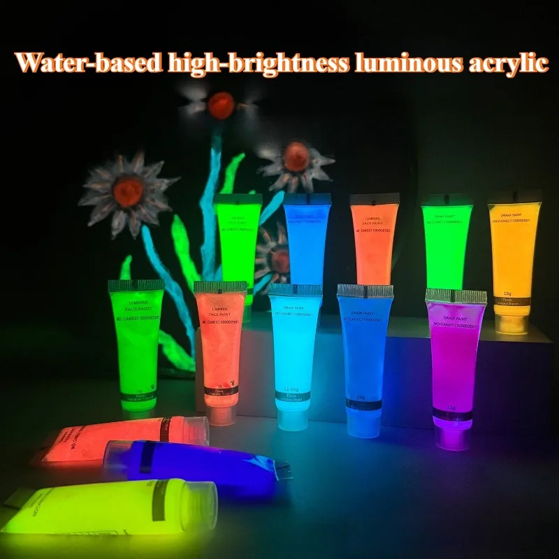 15g 튜브 13색 세트 야광 아크릴 페인트 울트라 브라이트 수성 안료 손으로 그..