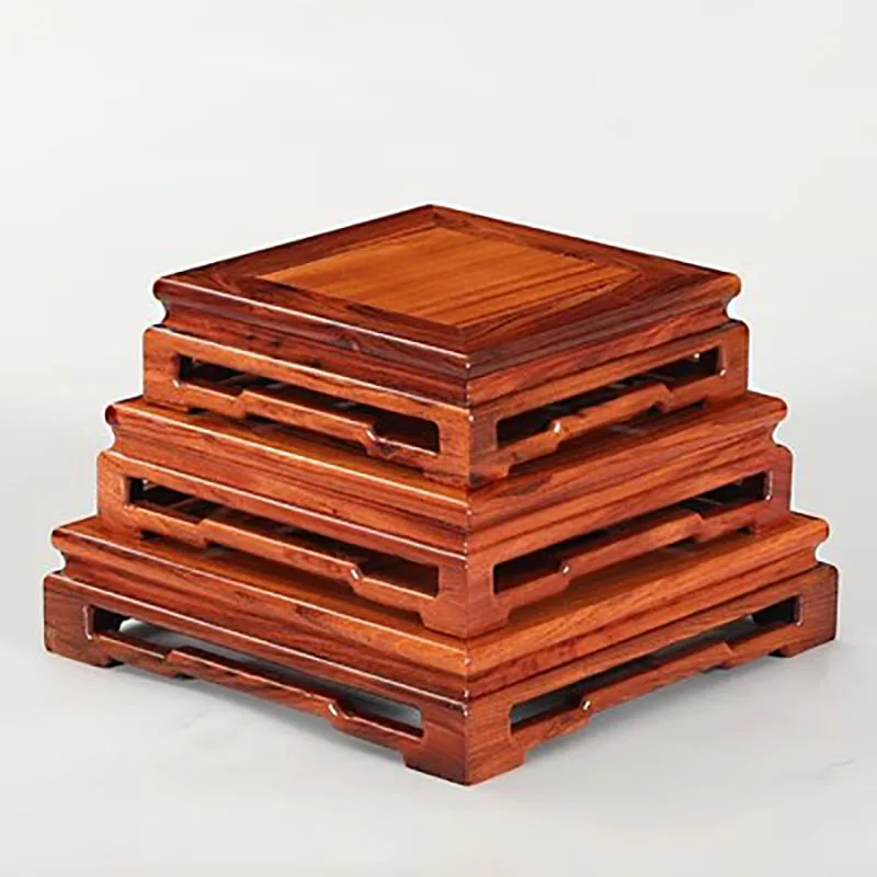 Solid Wood African Ebony Square Rectangular Ornament Vase, Buddha Statue, Jade Head, Bonsai, Ming Style, Wooden Base