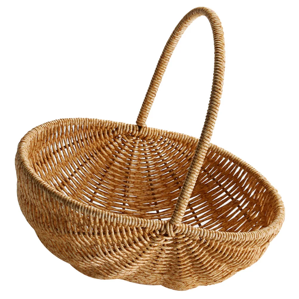 

Food Basket Picking Travel Woven Wicker Bread Baskets Plastic Rattan Breads Storage Holder