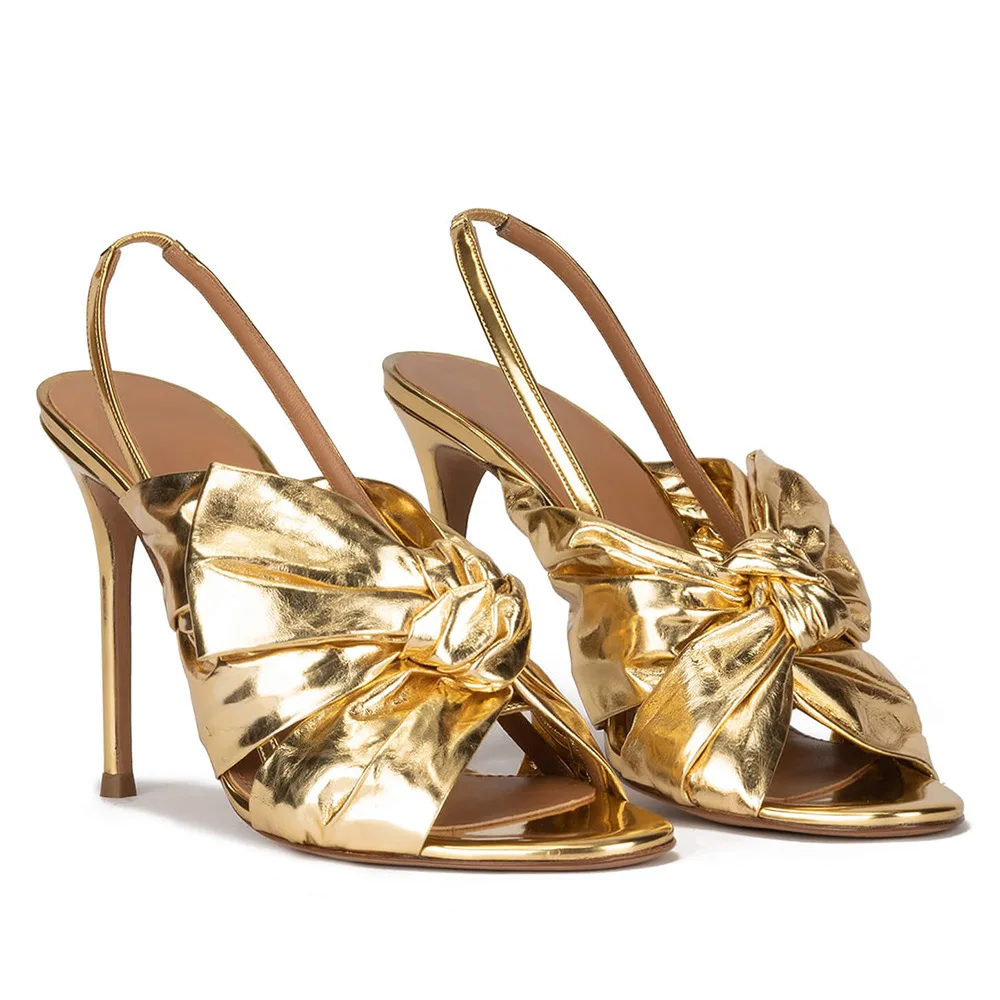 

Summer Sexy Peep Toe Sandals Women 2023 Gold High Heels Sandalias Butterfly Knot Shoes Back Strap Mule Slippers Sliver Pumps