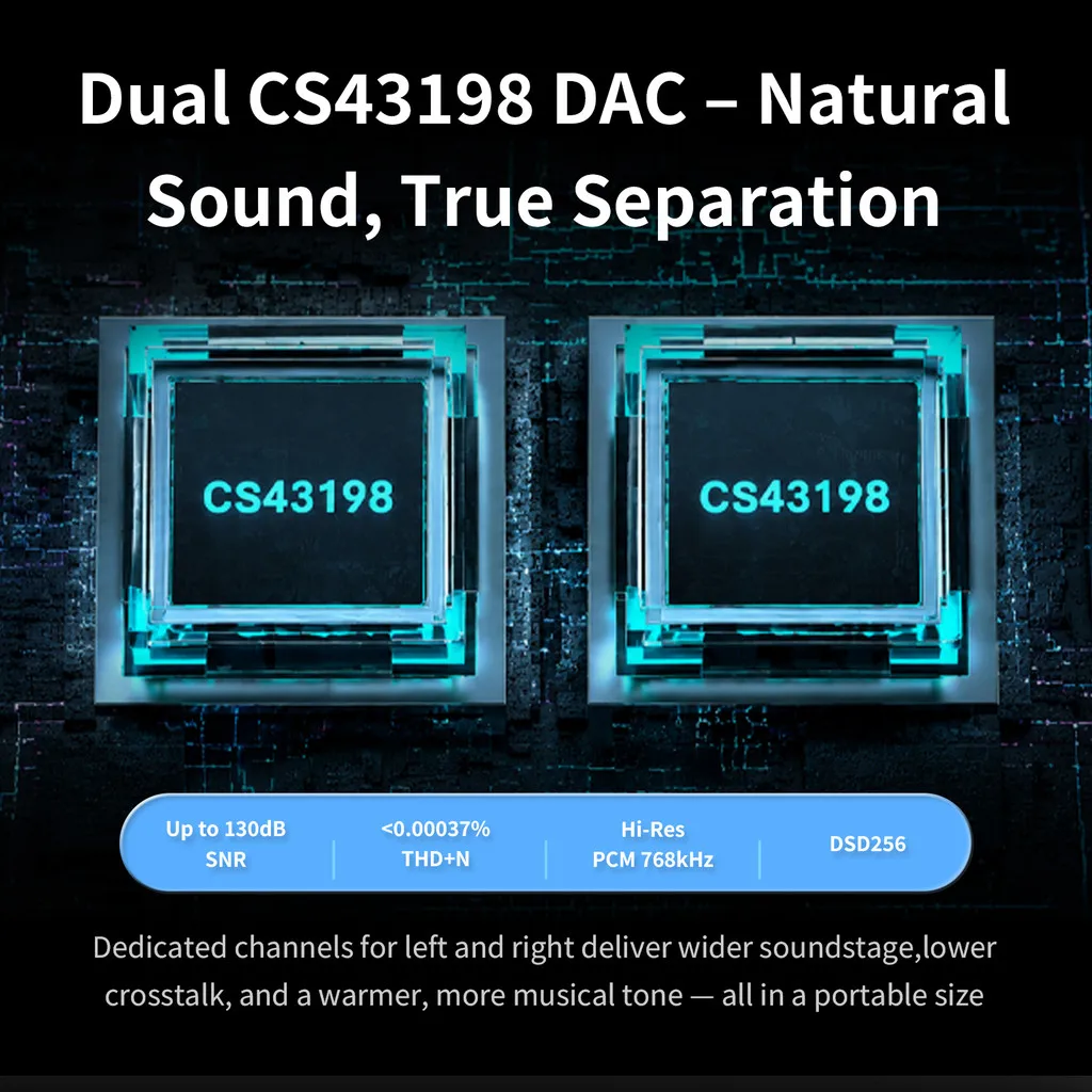 AFUL ICEBORNE HiFi 휴대용 USB DAC AMP 듀얼 CS43198 칩 32Bit/768kHz DSD256 3.5+4.4mm 밸런스드 헤드폰 앰프
