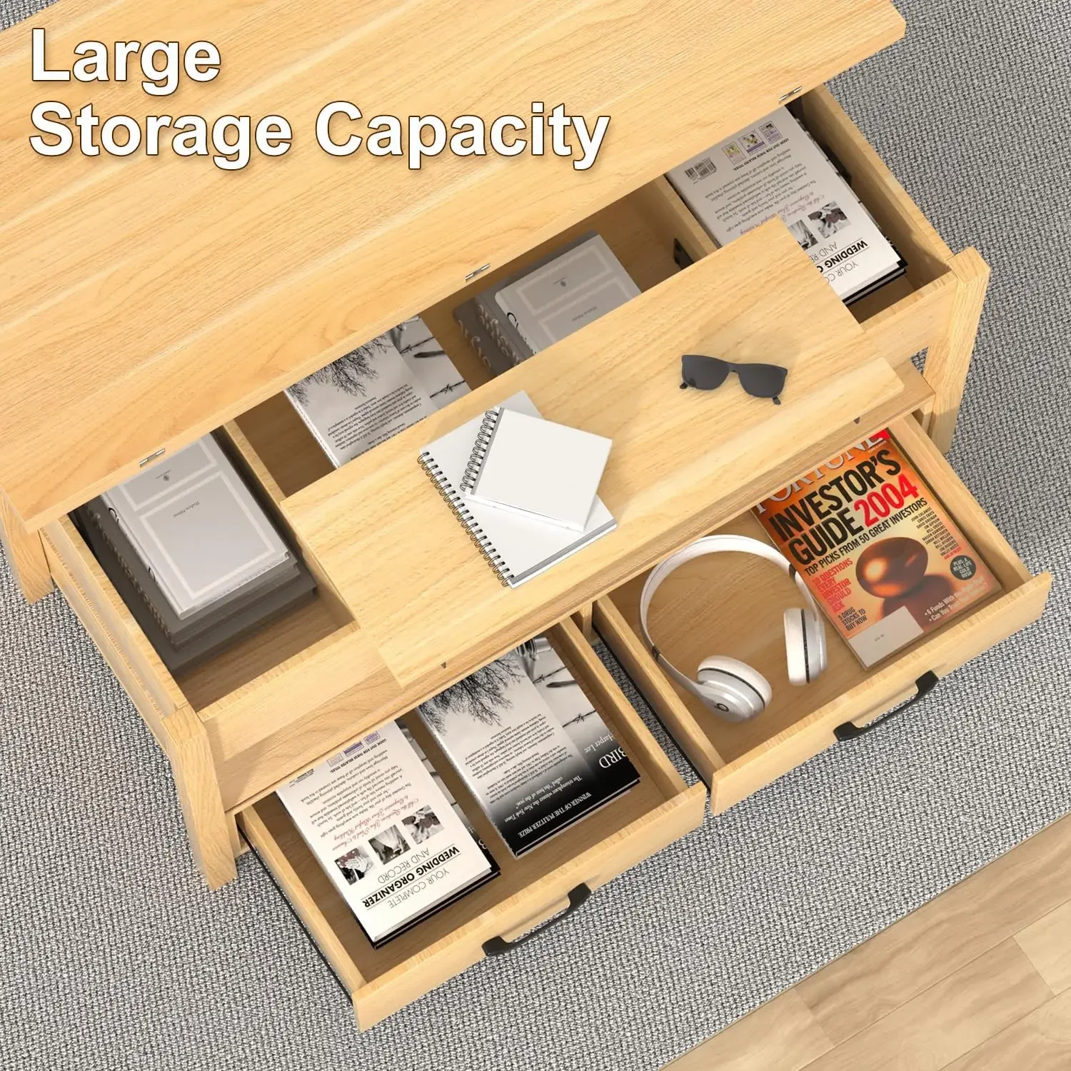 Lift Top Coffee Table,3-in-1Multifunctional Coffee Table with Drawers&Hidden Compartments,Coffee Table Converts to Dining Table 4