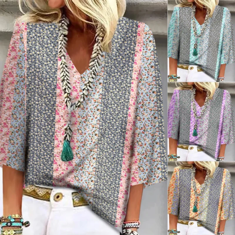 

Spring/Summer Women's 2023 New Print Casual Loose Shirt Fashion Plus Size Half Sleeve Pullover Top Vintage Tie Dyed Top