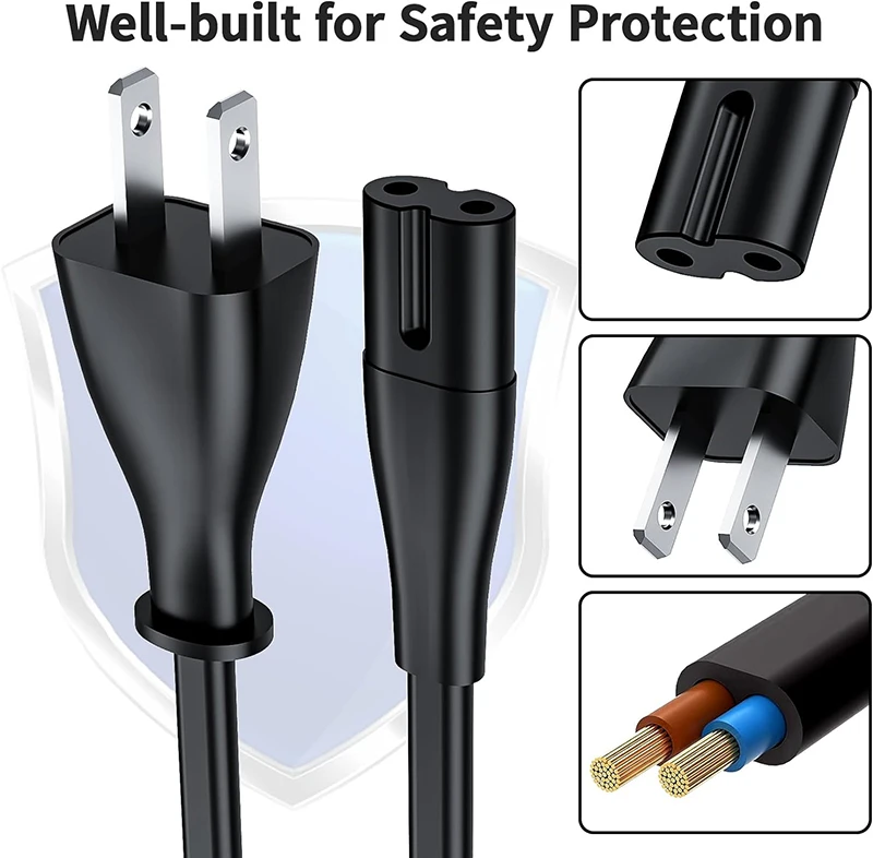 Universal 2-Prong AC Power Cord - Figure 8 IEC 320-C7