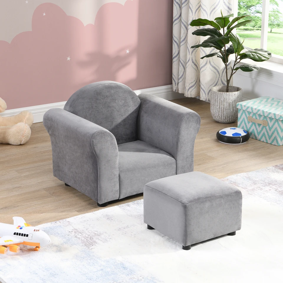 Kids Upholstered Chair and Ottoman Set