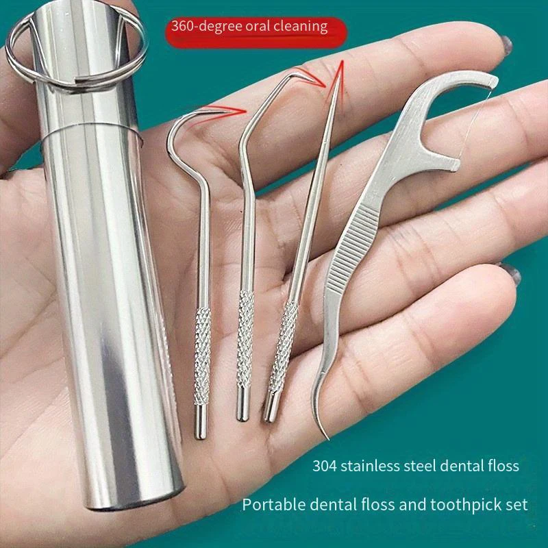 7pcs/set Aluminum Toothpick Set Tooth Flossing Reusable Toothpicks Portable Toothpick Floss Teeth Cleaner Oral Cleaning toothpick set toothpicks set