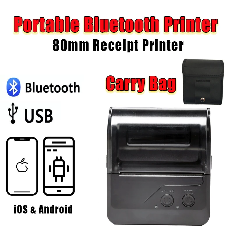 

80mm Mini Portable Thermal Printer Compatible With Android And iOS System Bluetooth Receipt Printer