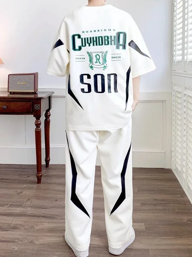 Men's Two-Piece Sports Suit T-Shirt & Pants Set XL Korean Style