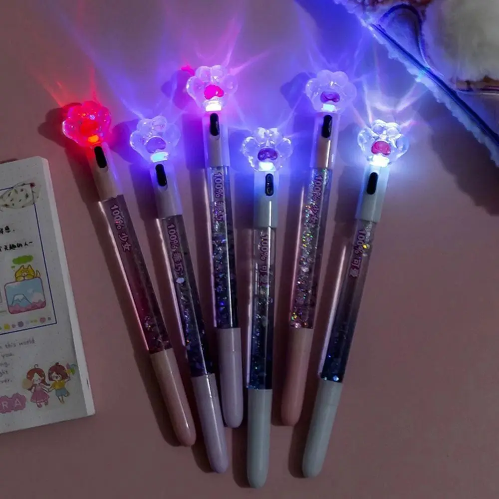 1 Pcs Kawaii Cat Claw Glowing Gel Pen Quicksand LED Light Pen Creative  Stationery Student Signature