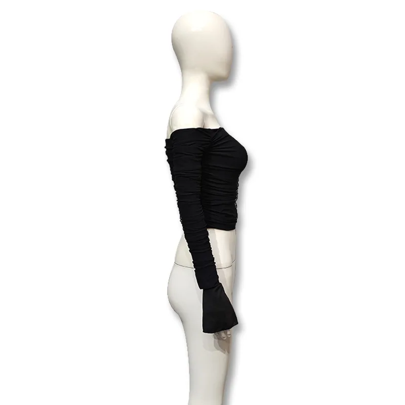Women's Off-Shoulder Flare-Sleeve Crop Top