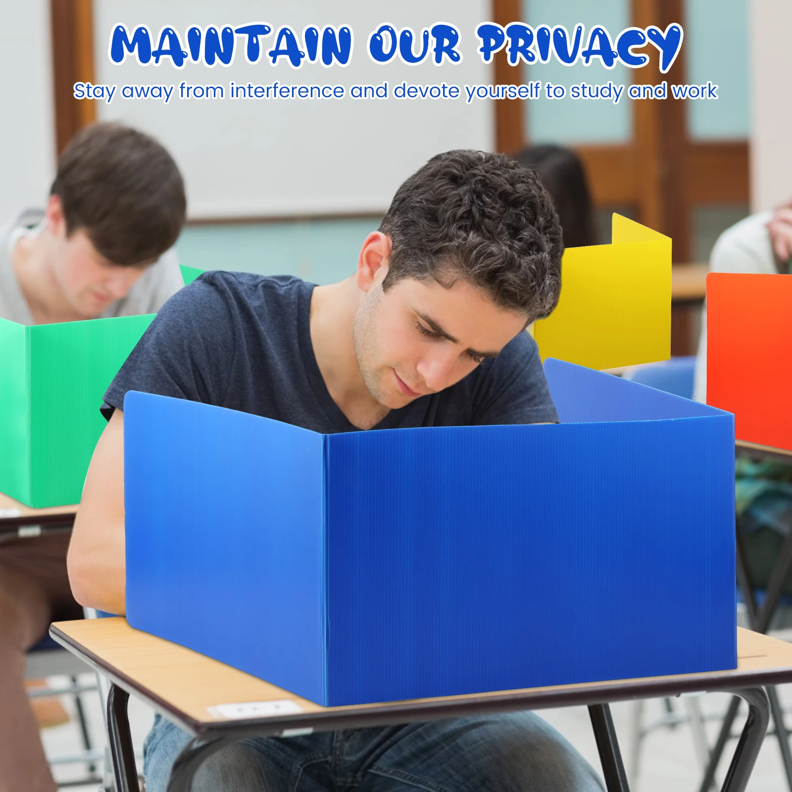 8-Pack Colorful Desk Privacy Dividers for Student Testing Foldable Table Privacy Panel, Classroom Shields with Stickers