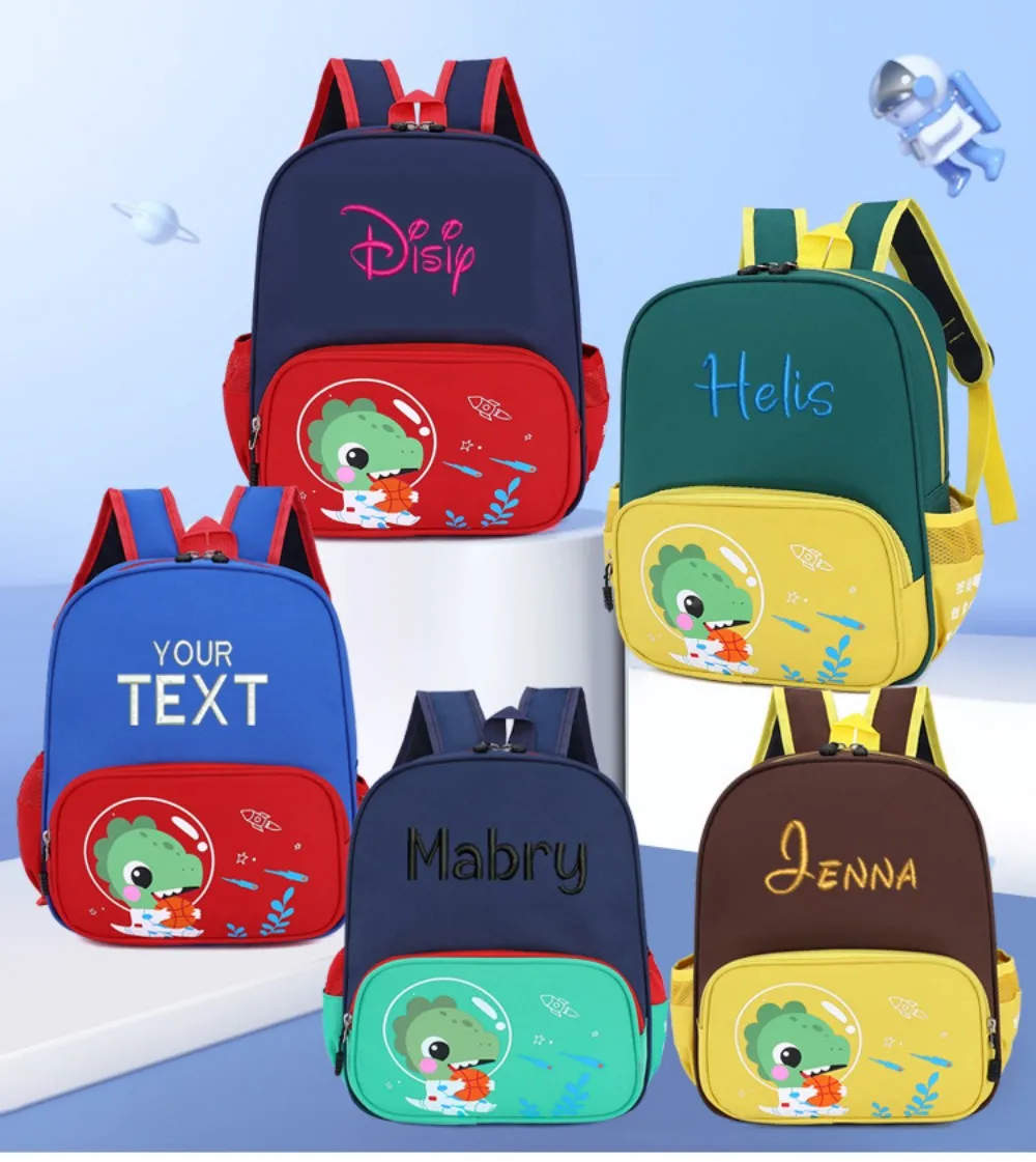 

Custom Cartoon Kindergarten Backpack Embroidered Any Name Little Dinosaur Lightweight Children's Waterproof Backpack