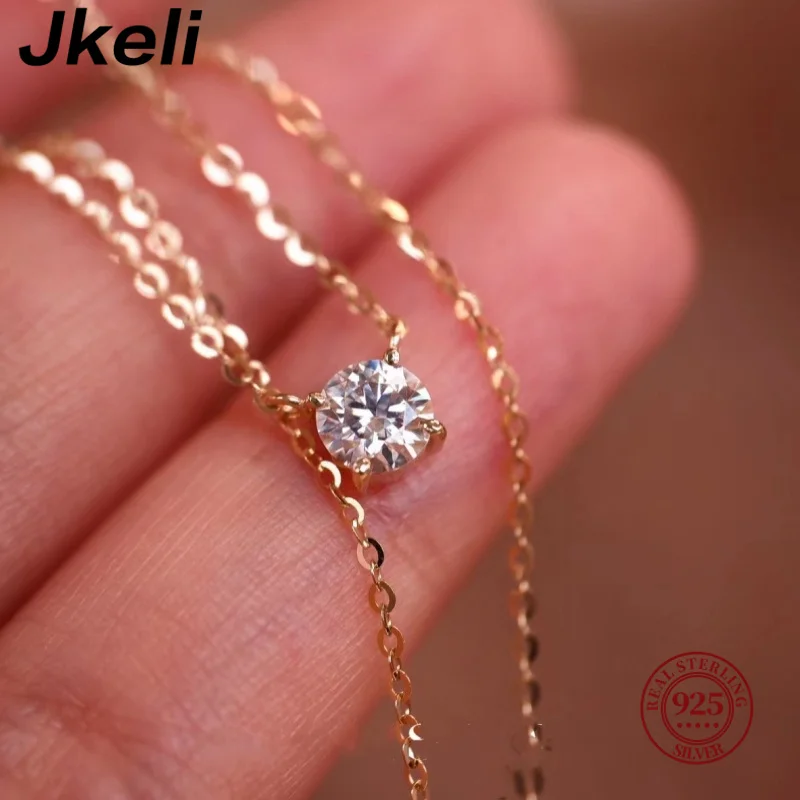 Jkeli 100% 925 srebrne małe cyrkonie naszyjnik w kształcie serca wykwintne łańcuszek z wisiorem dla kobiet dziewcząt platerowane 14K złota biżuteria prezenty