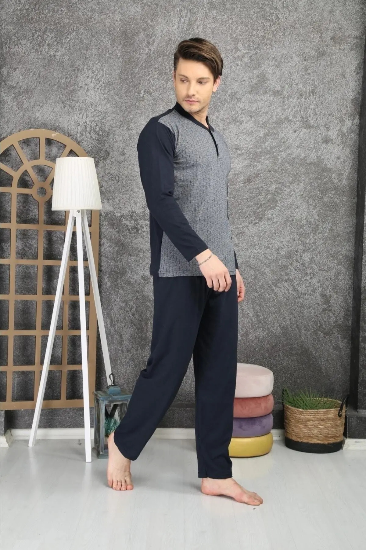 100% Cotton Single Jersey Jacquard Men's Pajama Set 1001