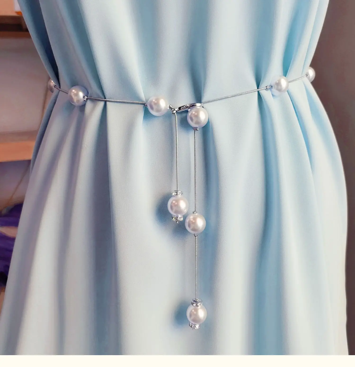 Bridal Pearl Sash Belt Gold Metal Waist Belt Sweet Dress Belt Waistband Belt for Women Summer Jewelry & Clothing Accessories