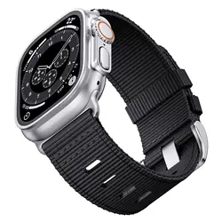 Enhanced Sport Nylon Band for Apple Watch - Durable Nylon Wristband Strap (Black - Silver Blckle)