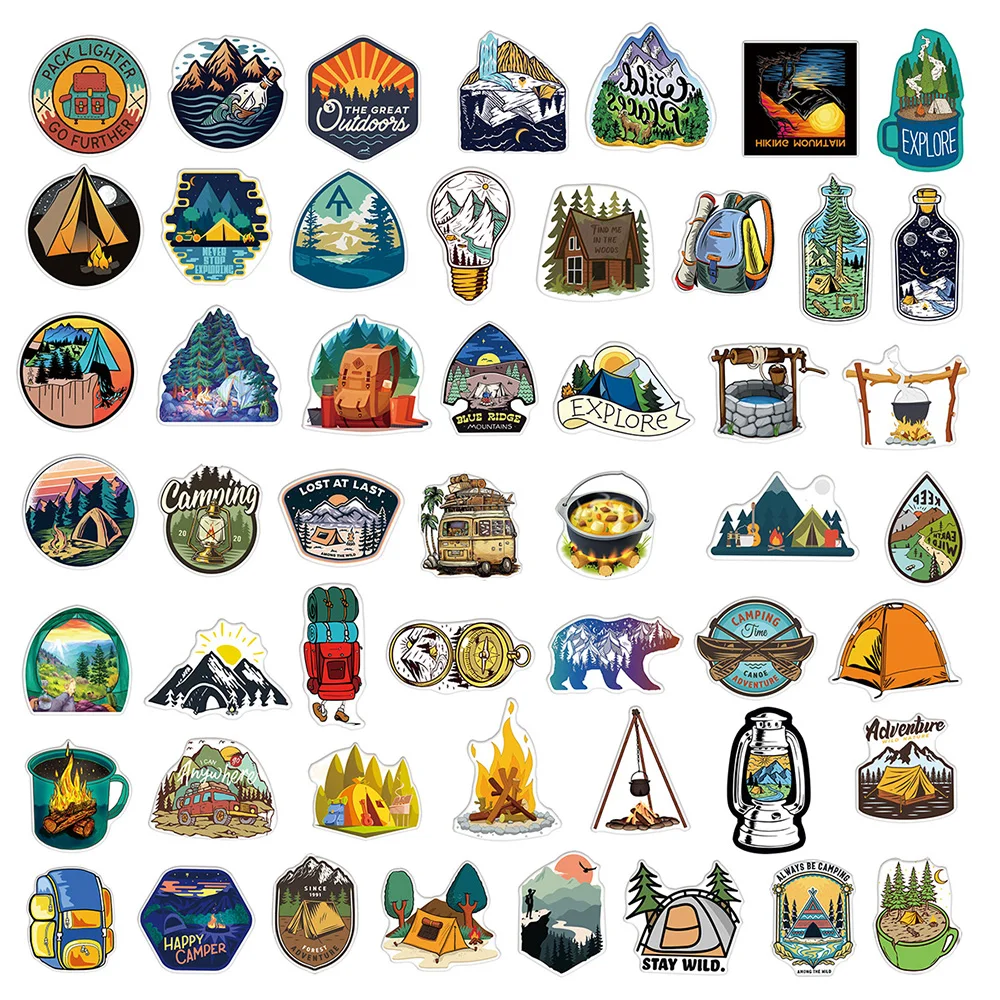 10/30/50/100pcs Outdoor Hiking Camping Stickers Cartoon Decal Skateboard Phone Laptop Car Luggage Bike Cool Waterproof Sticker 6
