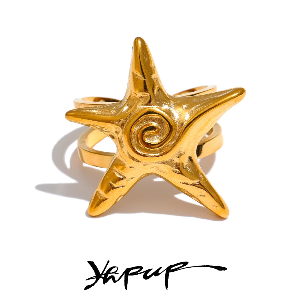 Yhpup Stainless Steel Ring Adjustable 18K Gold Plated Summer